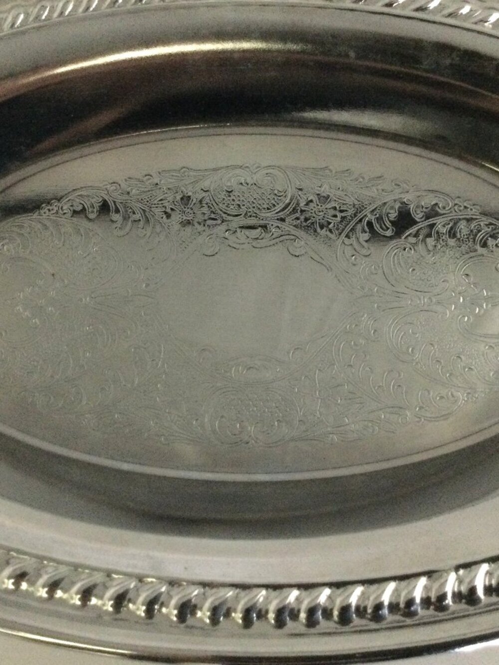 Vintage Shelton Ware NYC Oval Embossed Chrome Serving Tray Platter 11 1/2"L 7" W